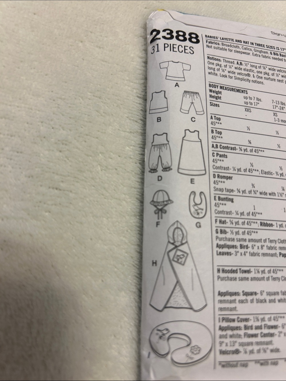 Uncut Simplicity Pattern 2388 Happy Baby Babies' Layette and Hat Size A XXS - L - Picture 4 of 4